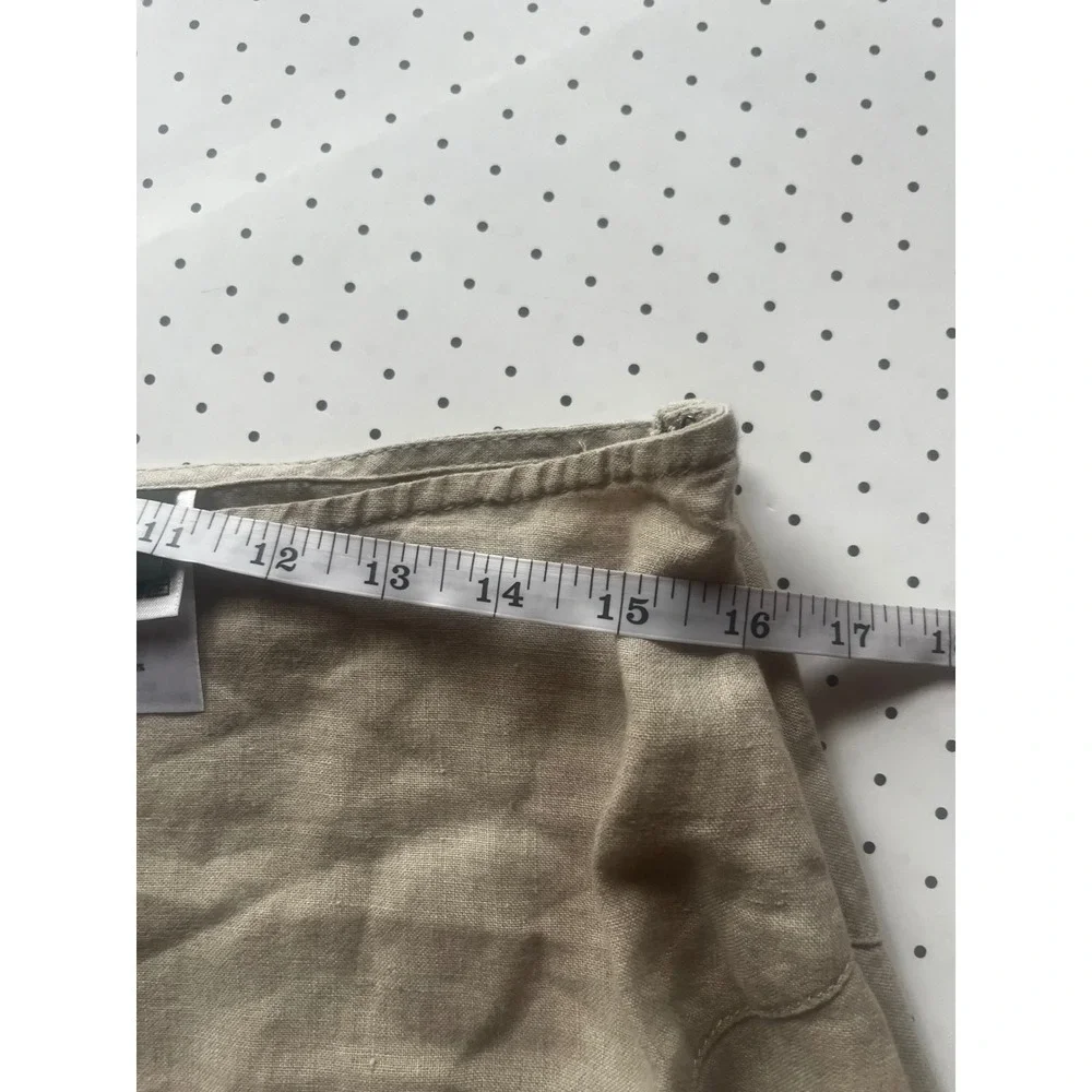 Eddie Bauer Tan 100% Linen Midi Skirt Beige A-Line 8 High Waist Minimalist